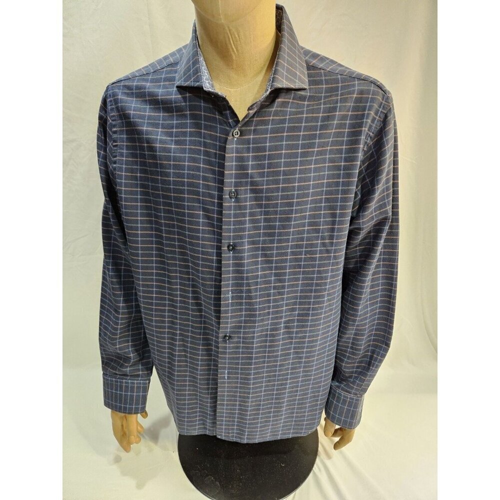 James Tattersall Men's Blue 100% Cotton Button Down Long Sleeve Shirt Sz XL